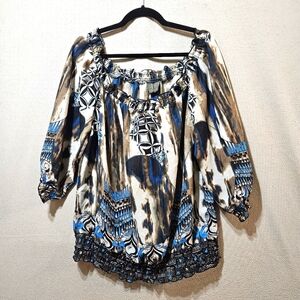 Serenade 1x Women's Multicolor Peasant Off Shoulder Patterned Top